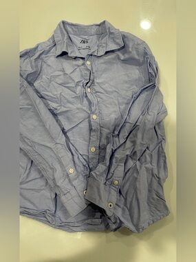 Zara Men's Pale Blue Long-Sleeve Button-Up Shirt